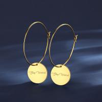 Titanium Steel Earrings, Round, Vacuum Ion Plating, fashion jewelry & with letter pattern & for woman, gold [