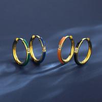 Titanium Steel Earrings, with enamel, Vacuum Ion Plating, fashion jewelry & for woman & with rhinestone 