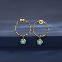 Titanium Steel Earrings, with turquoise, Round, Vacuum Ion Plating, fashion jewelry & for woman, gold [