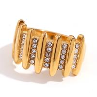 Anilo de dedo de acero inoxidable, acero inoxidable 316L, 18K chapado en oro, Joyería & diverso tamaño para la opción & para mujer & con diamantes de imitación, dorado, Vendido por UD[