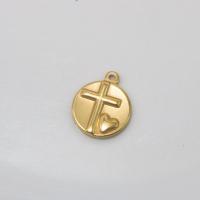 Stainless Steel Cross Pendants, 304 Stainless Steel, Round, 18K gold plated, DIY, golden 