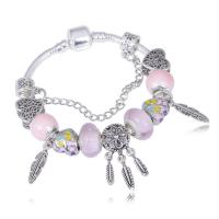 Zinc Alloy European Bracelets, with Lampwork, silver color plated, fashion jewelry & for woman & enamel & with rhinestone, mixed colors [