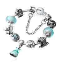 Zinc Alloy European Bracelets, with Lampwork, silver color plated, fashion jewelry & for woman & luminated & enamel & with rhinestone, mixed colors [