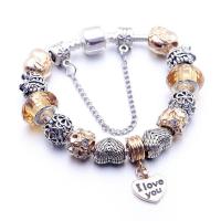 Zinc Alloy European Bracelets, with Crystal, Heart, plated, fashion jewelry & for woman & with rhinestone, mixed colors 