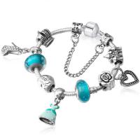 Zinc Alloy European Bracelets, with Lampwork, Heart, silver color plated, fashion jewelry & for woman & enamel, mixed colors 