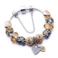 Zinc Alloy European Bracelets, with Crystal, Heart, plated, fashion jewelry & for woman & with rhinestone, mixed colors 