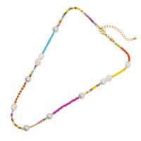 Seedbead, with Freshwater Pearl & Plastic Pearl & 304 Stainless Steel, with 5cm extender chain, Vacuum Ion Plating, fashion jewelry & for woman Approx 42 cm 