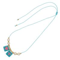 Glass Seed Beads Necklace, Seedbead, with Knot Cord & Plastic Pearl, Square, Adjustable & fashion jewelry & Unisex Approx 76 cm 