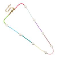 Glass Seed Beads Necklace, Seedbead, with Plastic Pearl & 304 Stainless Steel, with 5cm extender chain, Vacuum Ion Plating, fashion jewelry & for woman, mixed colors Approx 42 cm 