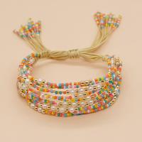 Glass Seed Beads Bracelets, Seedbead, with Knot Cord & Plastic Pearl, Round, Adjustable & fashion jewelry & multilayer & for woman, mixed colors Approx 28 cm 