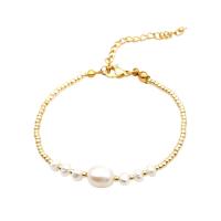 Glass Seed Beads Bracelets, Seedbead, with Knot Cord & Freshwater Pearl & 304 Stainless Steel, with 5cm extender chain, Vacuum Ion Plating, Adjustable & fashion jewelry & for woman Approx 16.5 cm 