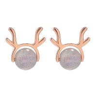 Sterling Silver Stud Earring, 925 Sterling Silver, with Moonstone, plated, fashion jewelry & for woman 