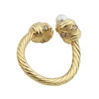 Цирконий Micro Pave Латунь палец кольцо, с Shell Pearl, плакирован золотом, ювелирные изделия моды & Мужская & инкрустированное микро кубического циркония, Золотой, inner diameter 19mm, продается PC