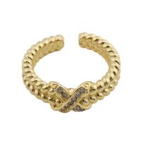 Цирконий Micro Pave Латунь палец кольцо, плакирован золотом, ювелирные изделия моды & Мужская & инкрустированное микро кубического циркония, Золотой, inner diameter 18mm, продается PC