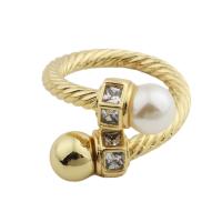 Cubic Zirconia Micro Pave Brass Finger Ring, with Shell Pearl, gold color plated, fashion jewelry & Unisex & micro pave cubic zirconia, golden, inner diameter 18mm 