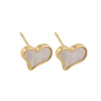 Brass Stud Earring, with Shell, Heart, gold color plated, fashion jewelry & for woman, golden 