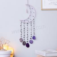 Fashion Dream Catcher, Amethyst, with leather cord & Agate & Iron, Moon, handmade, for home and office, purple, 520mm 