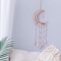 Fashion Dream Catcher, Rose Quartz, with Brass, Moon, handmade, for home and office, pink, 540mm 