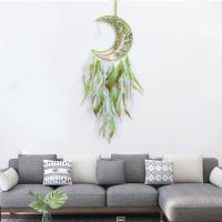 Fashion Dream Catcher, Feather, with Natural Gravel & leather cord & Brass & Iron, Moon, handmade, for home and office 650mm 