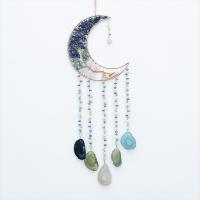 Fashion Dream Catcher, Natural Gravel, with Agate & Brass & Iron, Moon, handmade, for home and office, multi-colored, 600mm 