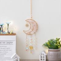 Fashion Dream Catcher, Rose Quartz, with Crystal & Brass, Moon, handmade, for home and office, 350mm 
