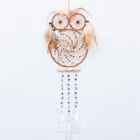 Fashion Dream Catcher, Feather, with Natural Gravel & leather cord & Crystal & Wood & Iron, Owl, handmade, for home and office, 650mm 