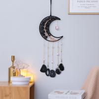 Fashion Dream Catcher, leather cord, with Agate & Crystal & Brass & Iron, Moon, handmade, for home and office, black, 650mm 