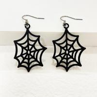aleación de zinc Pendientes con Colgantes, con Acrílico, tela de araña, Diseño de Halloween & para mujer, Negro, 30x60mm, Vendido por Par