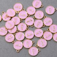 Enamel Zinc Alloy Connector, Round, plated, DIY, pink Approx 