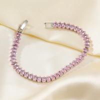 Cubic Zirconia Micro Pave Brass Bracelet, fashion jewelry & micro pave cubic zirconia & for woman, pink Approx 17.8 cm [