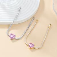 Cubic Zirconia Micro Pave Brass Bracelet, Heart, fashion jewelry & micro pave cubic zirconia & for woman Approx 17.6 cm [