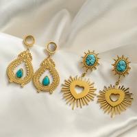 Titan Stahl Ohrringe, Titanstahl, mit Türkis, goldfarben plattiert, Modeschmuck & verschiedene Stile für Wahl & für Frau, verkauft von Paar[