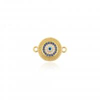 Evil Eye Jewelry Connector, Brass, plated, DIY & micro pave cubic zirconia & enamel, golden, 13.5mm 