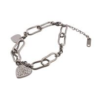 Stainless Steel Charm Bracelet, 304 Stainless Steel, plated, micro pave cubic zirconia & for woman, silver color Approx 22 cm [