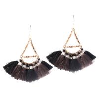 Fashion Tassel Earring, Zinc Alloy, with Polyester Cord & 304 Stainless Steel, Geometrical Pattern, gold color plated, folk style & for woman 55mm 