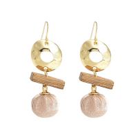 Zinc Alloy Drop Earring, with Cloth & Wood, Geometrical Pattern, gold color plated, folk style & for woman & hollow 