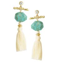 Fashion Tassel Earring, Zinc Alloy, with Natural Stone & Polyester Cord, plated, folk style & for woman, earring length 45-80mm 