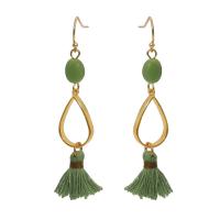 Fashion Tassel Earring, Zinc Alloy, with Natural Stone & Polyester Cord, plated, folk style & for woman, earring length 60-80mm 