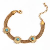 Bracelets en acier inoxydable, acier inoxydable 316L, avec turquoise, avec 5cm chaînes de rallonge, Plaqué or 18K, bijoux de mode & pour femme, doré Environ 16 cm, Vendu par PC