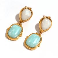 Gemstone Drop Earring, 316L Stainless Steel, with ​Amazonite​, 18K gold plated, fashion jewelry & for woman, golden 