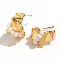 Freshwater Pearl Stud Earring, 316L Stainless Steel, with Freshwater Pearl, 18K gold plated, fashion jewelry & for woman, golden 