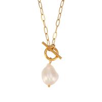 Natural Freshwater Pearl Necklace, 316L Stainless Steel, with Freshwater Pearl, 18K gold plated, fashion jewelry & for woman, golden Approx 45 cm 