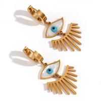 Evil Eye Earrings, 316L Stainless Steel, with White Shell, 18K gold plated, fashion jewelry & for woman, golden 