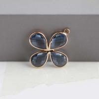 Crystal Brass Pendants, with Brass, Four Leaf Clover, gold color plated, DIY, Lt Sapphire Approx 1.6mm [