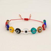 Evil Eye Jewelry Bracelet, Lampwork, with Knot Cord & Acrylic, Flat Round, Adjustable & fashion jewelry & Unisex, mixed colors Approx 28 cm 