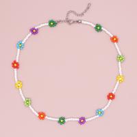 Glass Seed Beads Necklace, Seedbead, with 304 Stainless Steel, with 5cm extender chain, Flower, fashion jewelry & Unisex, mixed colors Approx 42 cm 