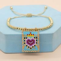 Glass Seed Beads Bracelets, Seedbead, with Knot Cord & Brass, Square, gold color plated, Adjustable & fashion jewelry & for woman Approx 28 cm 
