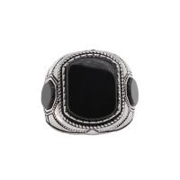 Titanium Steel Finger Ring, with Black Agate, Square, vintage & fashion jewelry & Unisex & blacken, black 