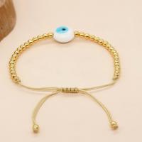 Evil Eye Jewelry Bracelet, Lampwork, with Knot Cord & Brass, Flat Round, gold color plated, Adjustable & fashion jewelry & Unisex, white Approx 28 cm 