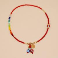 Evil Eye Schmuck Halskette, Kristall, mit Lampwork & Messing, flache Runde, goldfarben plattiert, Modeschmuck & für Frau, gemischte Farben, Länge:ca. 42 cm, verkauft von PC